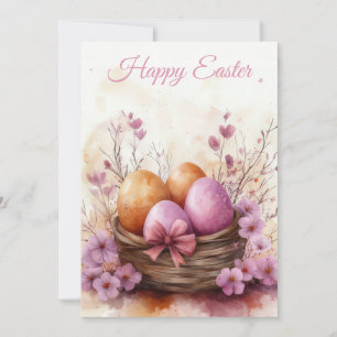 Custom Easter Card with Easter Eggs and Flowers