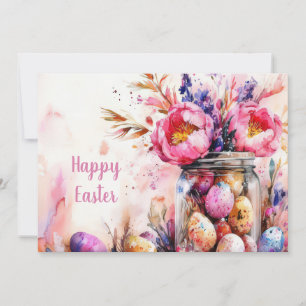 Custom Easter Card with Easter Eggs and Flowers