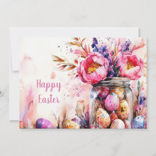 Custom Easter Card with Easter Eggs and Flowers (Front)