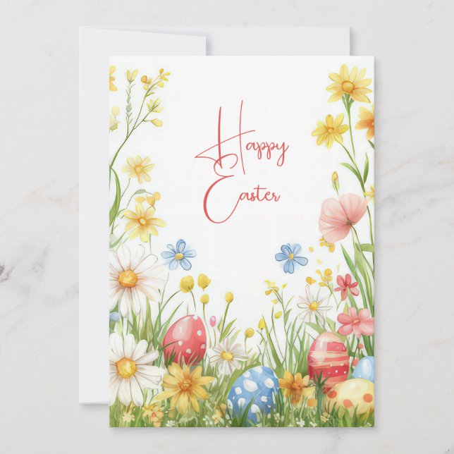 Custom Easter Card with Easter Eggs and Flowers (Front)