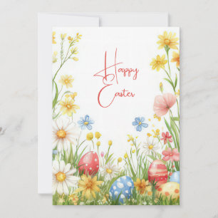 Custom Easter Card with Easter Eggs and Flowers