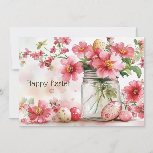 Custom Easter Card with Easter Eggs and Flowers (Front)