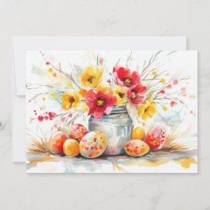 Custom Easter Card with Easter Eggs and Flowers