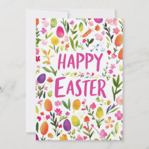 Custom Easter Card with Easter Eggs and Flowers