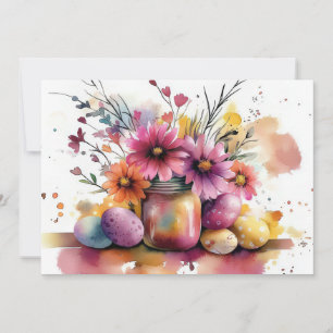 Custom Easter Card with Easter Eggs and Flowers