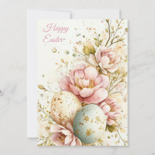 Custom Easter Card with Easter Eggs and Flowers