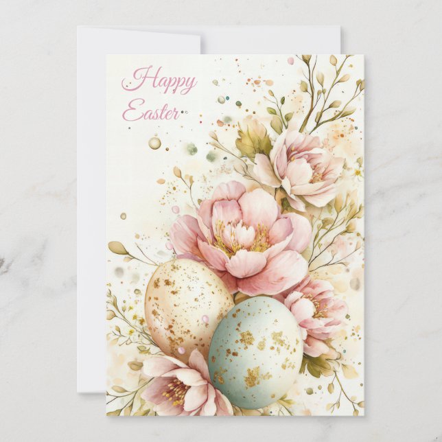 Custom Easter Card with Easter Eggs and Flowers (Front)