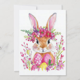 Custom Easter Card with Easter Eggs and Flowers