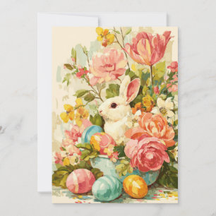 Custom Easter Card with Flowers and Easter Bunny