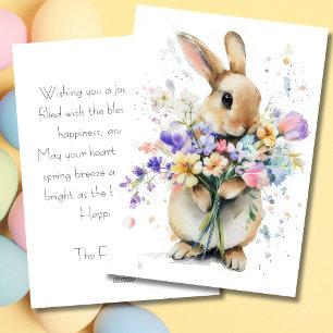 Custom Easter Card with Flowers and Easter Bunny