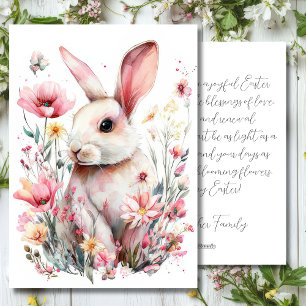 Custom Easter Card with Flowers and Easter Bunny