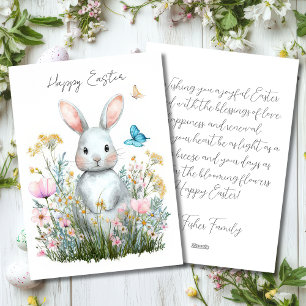 Custom Easter Card with Flowers and Easter Bunny
