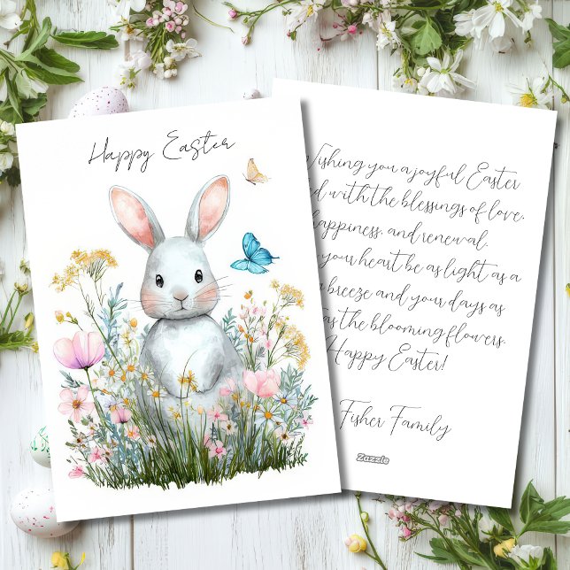 Custom Easter Card with Flowers and Easter Bunny (Creator Uploaded)