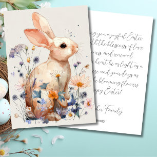 Custom Easter Card with Flowers and Easter Bunny