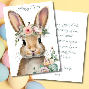 Custom Easter Card with Flowers and Easter Bunny