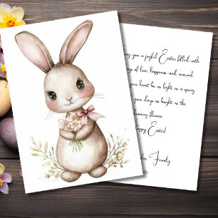 Custom Easter Card with Flowers and Easter Bunny
