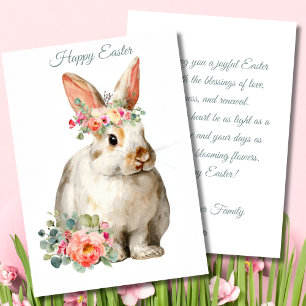 Custom Easter Card with Flowers and Easter Bunny