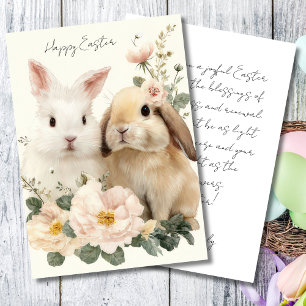 Custom Easter Card with Flowers and Easter Bunny