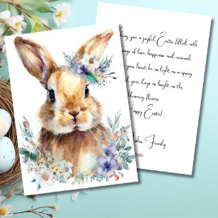 Custom Easter Card with Flowers and Easter Bunny