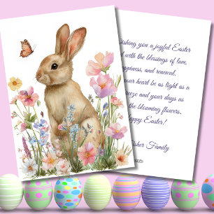 Custom Easter Card with Flowers and Easter Bunny