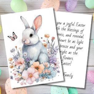 Custom Easter Card with Flowers and Easter Bunny