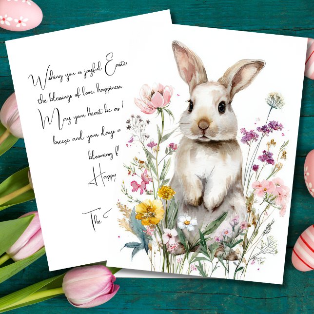 Custom Easter Card with Flowers and Easter Bunny (Creator Uploaded)
