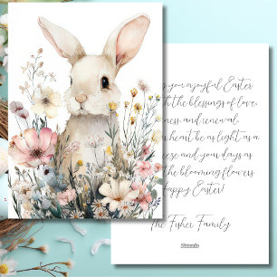 Custom Easter Card with Flowers and Easter Bunny