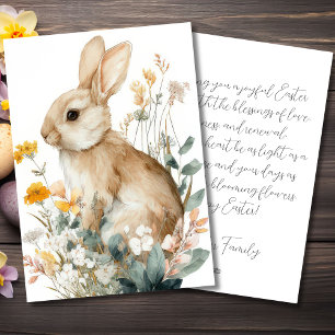 Custom Easter Card with Flowers and Easter Bunny