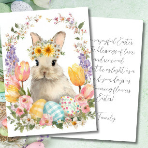 Custom Easter Card with Flowers and Easter Bunny