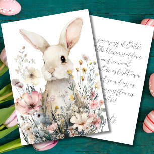 Custom Easter Card with Flowers and Easter Bunny