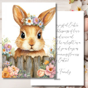 Custom Easter Card with Flowers and Easter Bunny