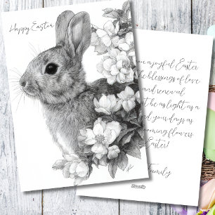 Custom Easter Card with Flowers and Easter Bunny