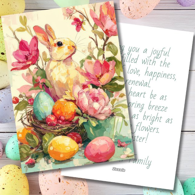 Custom Easter Card with Flowers and Easter Bunny (Creator Uploaded)