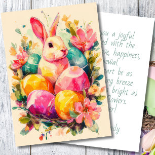 Custom Easter Card with Flowers and Easter Bunny