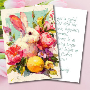 Custom Easter Card with Flowers and Easter Bunny