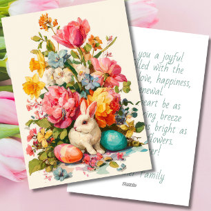 Custom Easter Card with Flowers and Easter Bunny