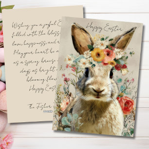 Custom Easter Card with Flowers and Easter Bunny