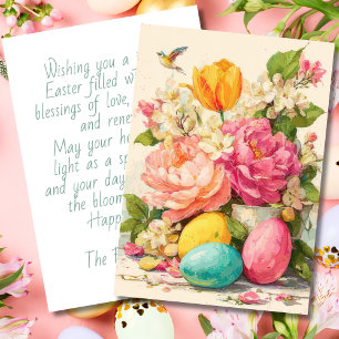 Custom Easter Card with Flowers and Easter Eggs