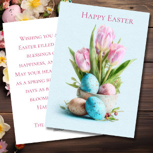 Custom Easter Card with Flowers and Easter Eggs