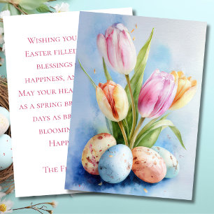 Custom Easter Card with Flowers and Easter Eggs