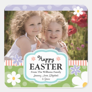 Custom Easter Photo Labels Tags Daisy Polkadots