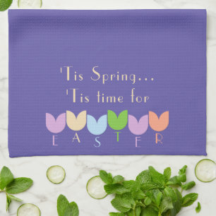 Custom Easter, Spring Tulip Flowers, Iris Lavender Tea Towel
