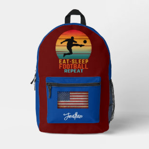 CUSTOM EAT SLEEP FOOTBALL REPEAT SPORTS PRINTED BACKPACK