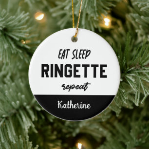 Custom Eat Sleep Ringette Repeat Ringette Player Ceramic Tree Decoration