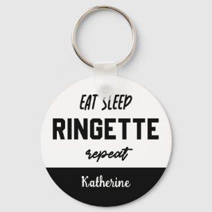 Custom Eat Sleep Ringette Repeat Ringette Player Key Ring
