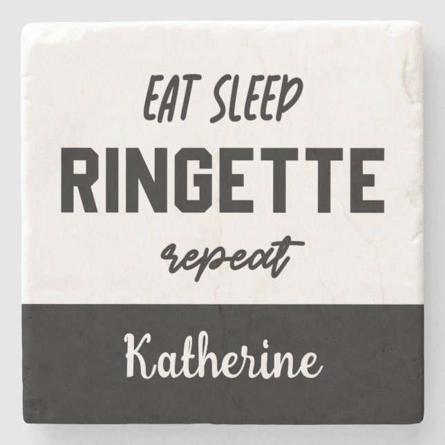 Custom Eat Sleep Ringette Repeat Ringette Player Stone Coaster (Front)