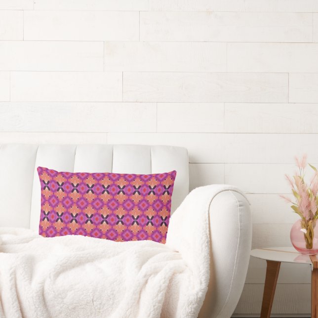 Custom Eclectic Purple and Pink Pattern  Lumbar Cushion (Couch)