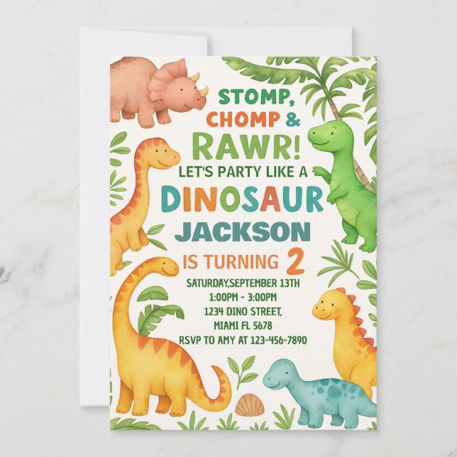 Custom Editable Dino Party Invite (Front)