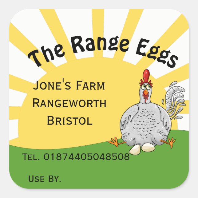 Custom Egg Box Label – Sunset Chicken Design (Front)
