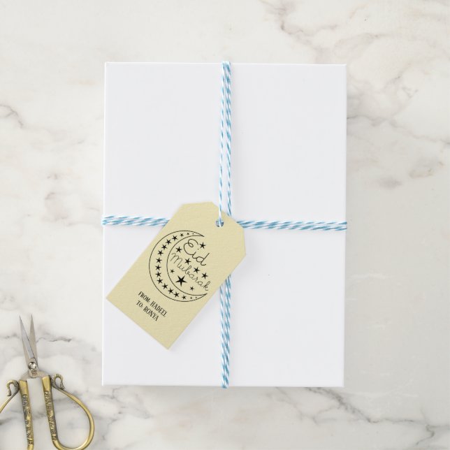 Custom Eid Mubarak Cute Yellow Eid Gift Tag (With Twine)